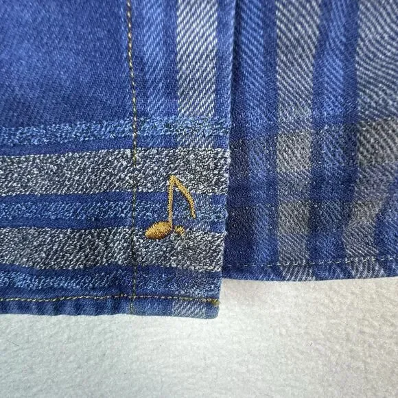 32 Bar Blues Shirt Mens Large Blue Plaid Textured Long Sleeve Button Down Shirt - Picture 6 of 13